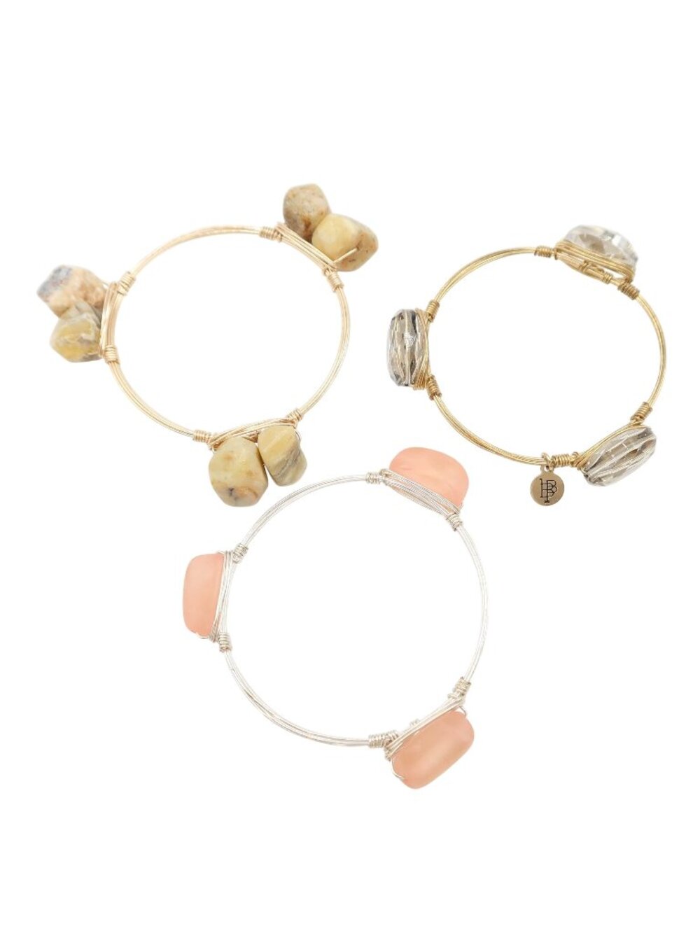 BOURBON AND BOWTIES Wire Wrap Gold Silver Tone Bangle Bracelets Lot of 3 Stone